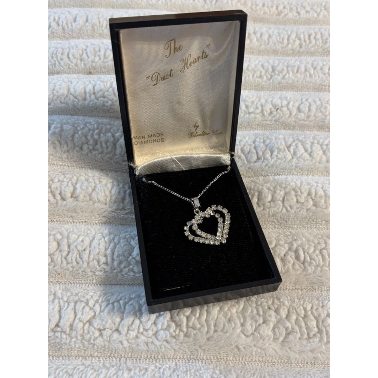 Gibraltar Gems Man Made Diamonds Duet Heart Necklace Silver Chain Pendant